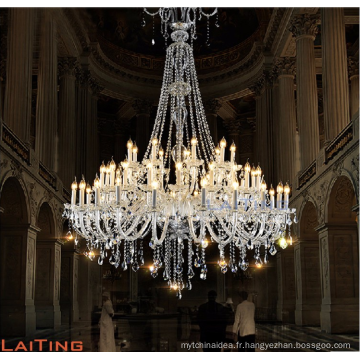 Luxe moderne grand grand hall de l&#39;hôtel bougie cristal lustres LED verre pendentif lumière pour l&#39;intérieur